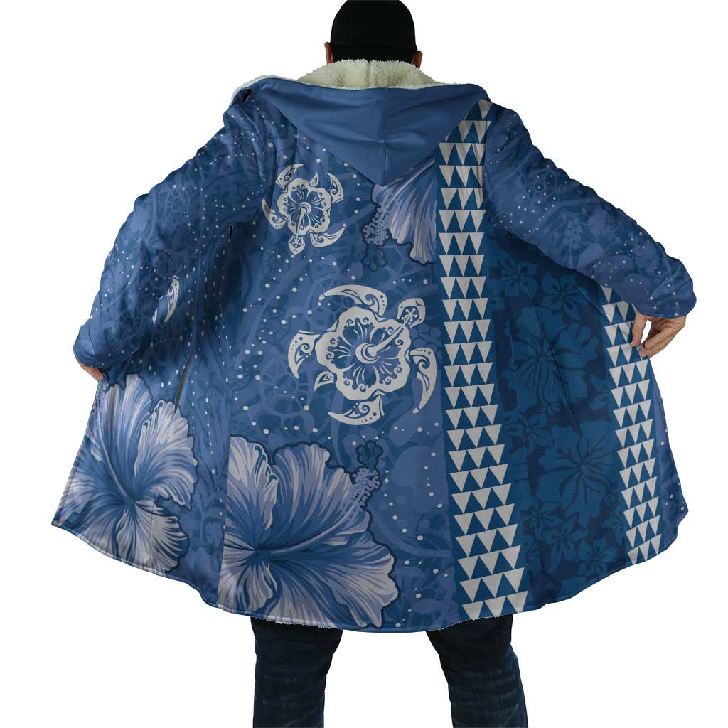 Blue Hibiscus Turle Cloak Hawaiian Style Tribal Tapa Pattern - Polynesian Pride