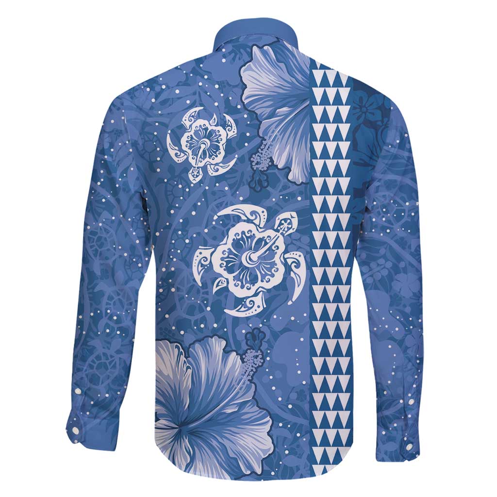 Blue Hibiscus Turle Family Matching Off Shoulder Short Dress and Hawaiian Shirt Hawaiian Style Tribal Tapa Pattern