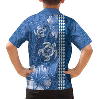 Blue Hibiscus Turle Family Matching Summer Maxi Dress and Hawaiian Shirt Hawaiian Style Tribal Tapa Pattern