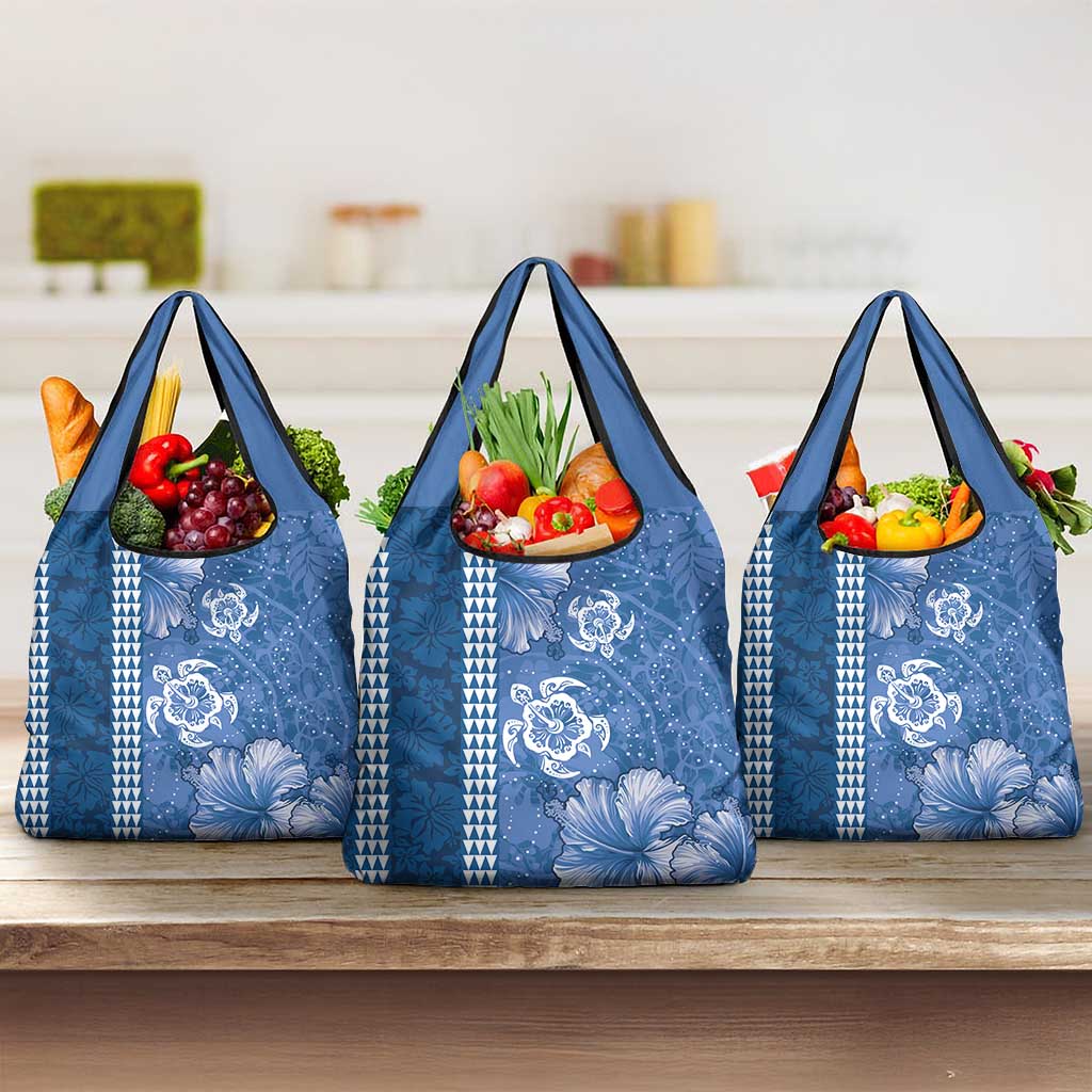 Blue Hibiscus Turle Grocery Bag Hawaiian Style Tribal Tapa Pattern LT9 3-pack One Size Blue - Polynesian Pride