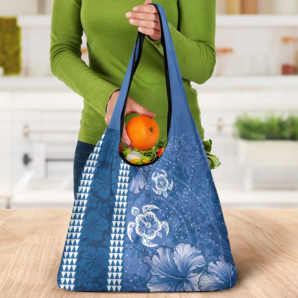 Blue Hibiscus Turle Grocery Bag Hawaiian Style Tribal Tapa Pattern LT9 - Polynesian Pride
