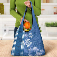 Blue Hibiscus Turle Grocery Bag Hawaiian Style Tribal Tapa Pattern LT9 - Polynesian Pride
