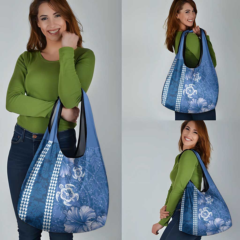 Blue Hibiscus Turle Grocery Bag Hawaiian Style Tribal Tapa Pattern LT9 - Polynesian Pride