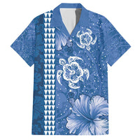 Blue Hibiscus Turle Hawaiian Shirt Hawaiian Style Tribal Tapa Pattern LT9 Blue - Polynesian Pride