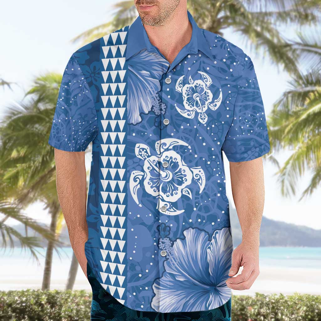 Blue Hibiscus Turle Hawaiian Shirt Hawaiian Style Tribal Tapa Pattern LT9 - Polynesian Pride