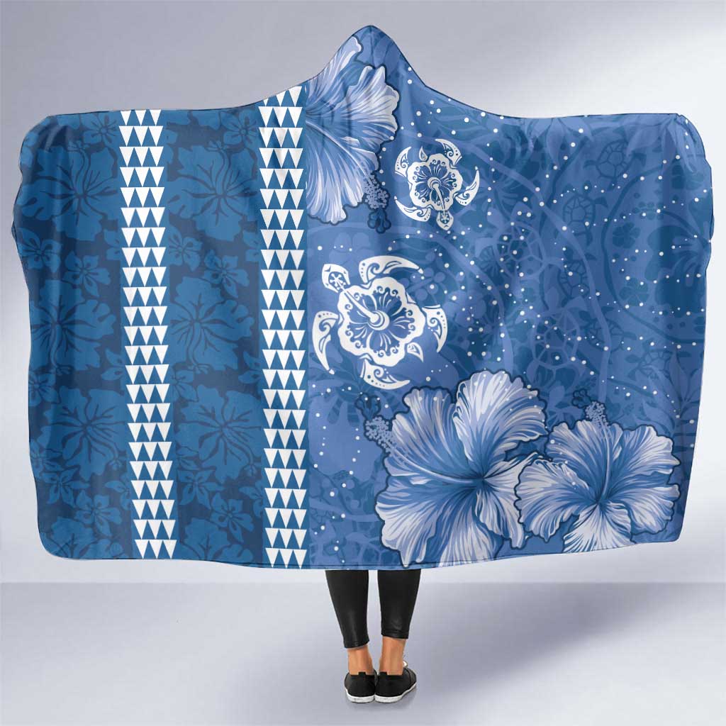 Blue Hibiscus Turle Hooded Blanket Hawaiian Style Tribal Tapa Pattern LT9 One Size Blue - Polynesian Pride