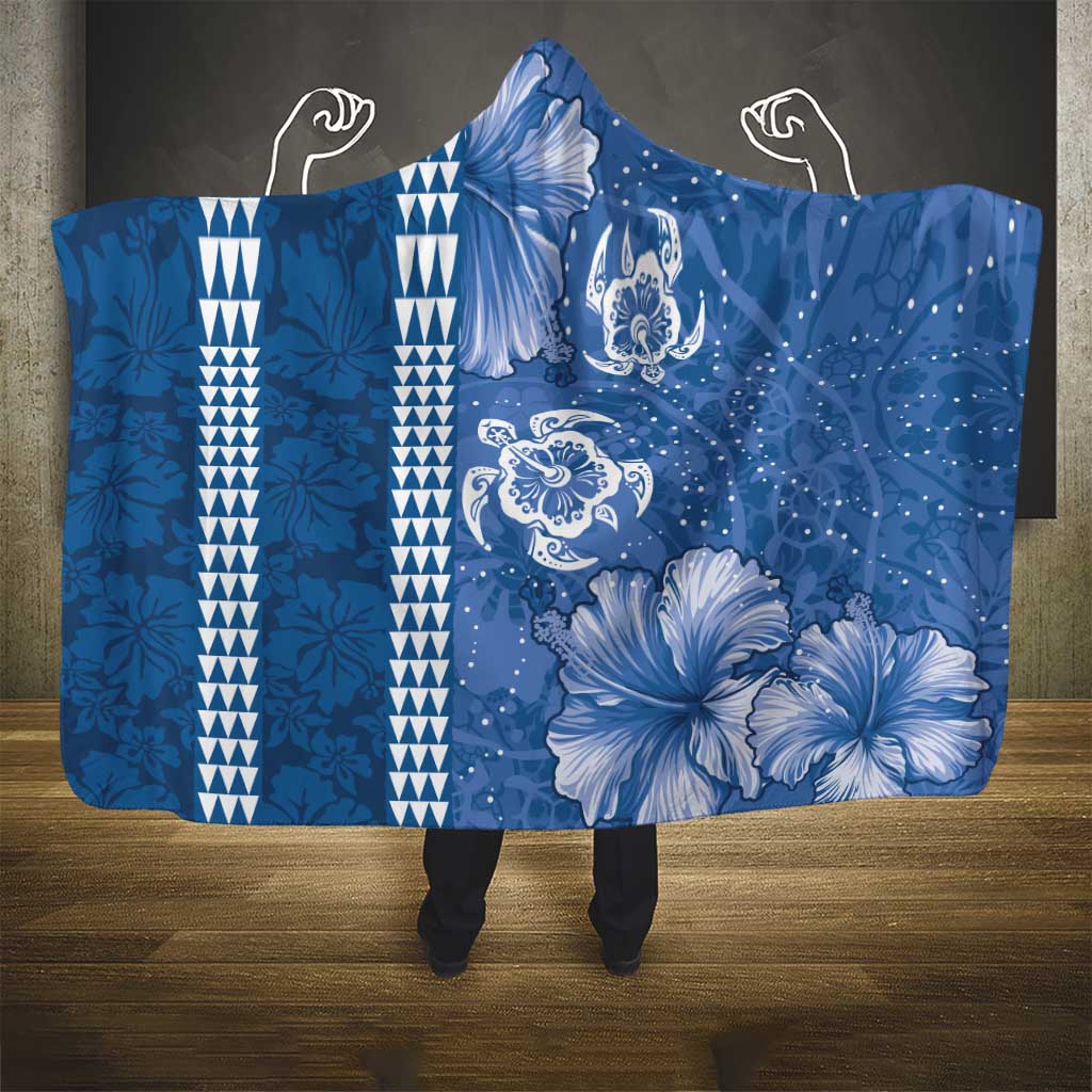 Blue Hibiscus Turle Hooded Blanket Hawaiian Style Tribal Tapa Pattern LT9 - Polynesian Pride