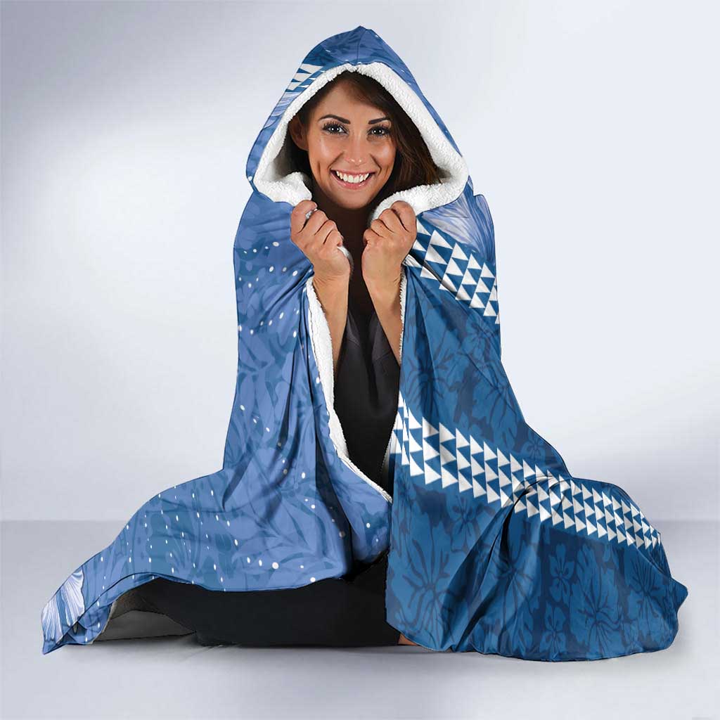 Blue Hibiscus Turle Hooded Blanket Hawaiian Style Tribal Tapa Pattern LT9 - Polynesian Pride