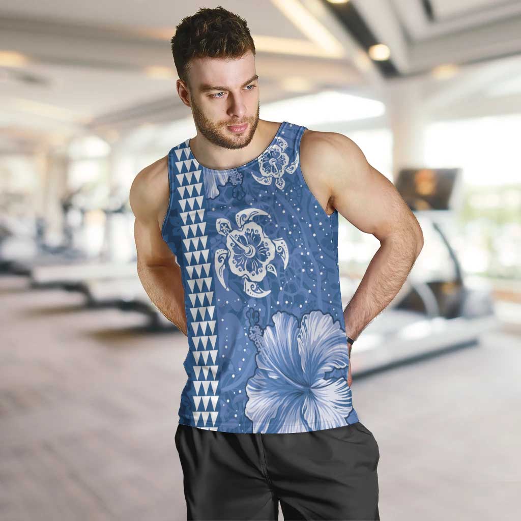 Blue Hibiscus Turle Men Tank Top Hawaiian Style Tribal Tapa Pattern LT9 Blue - Polynesian Pride
