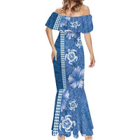 Blue Hibiscus Turle Mermaid Dress Hawaiian Style Tribal Tapa Pattern