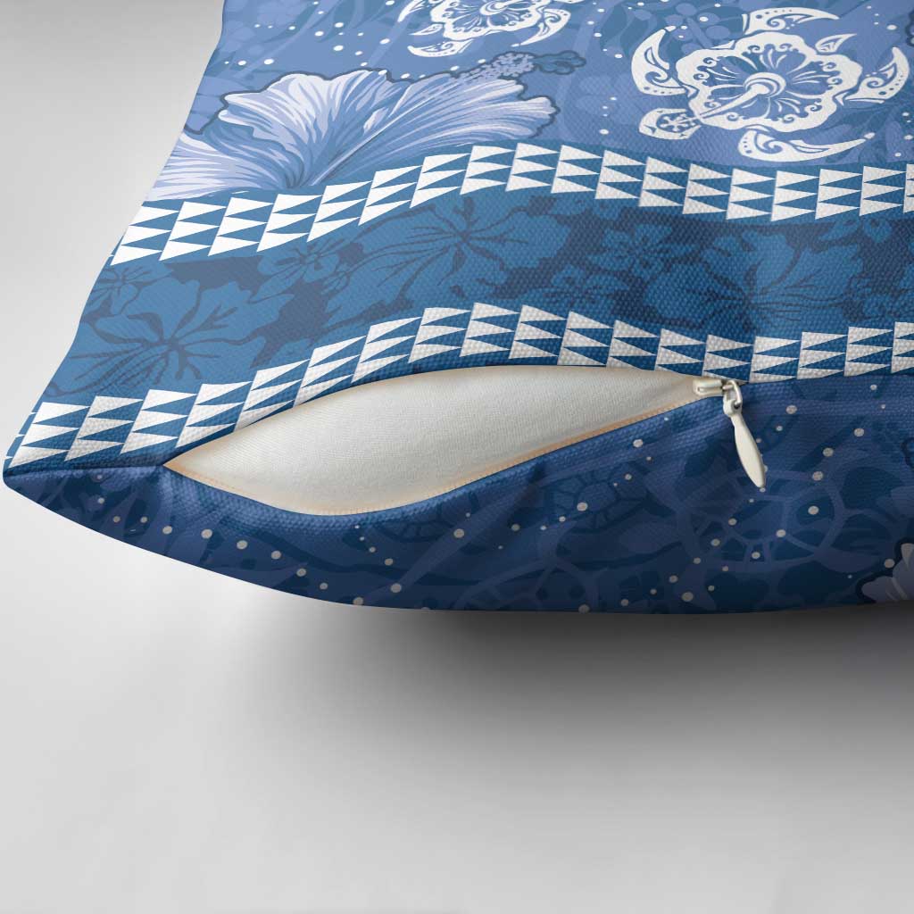 Blue Hibiscus Turle Pillow Cover Hawaiian Style Tribal Tapa Pattern - Polynesian Pride