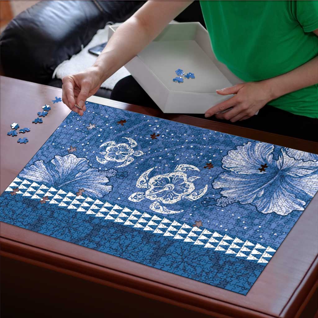 Blue Hibiscus Turle Puzzle Hawaiian Style Tribal Tapa Pattern - Polynesian Pride
