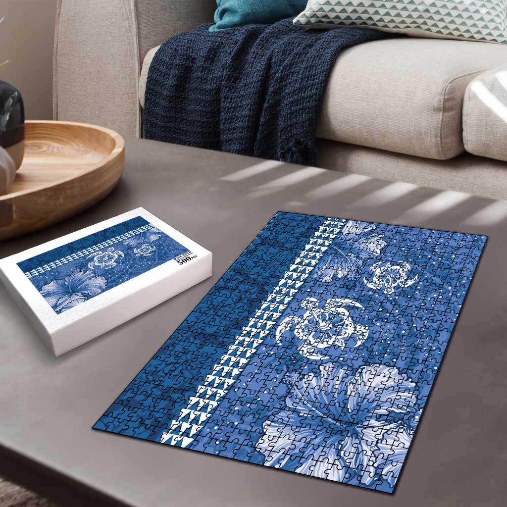 Blue Hibiscus Turle Puzzle Hawaiian Style Tribal Tapa Pattern - Polynesian Pride