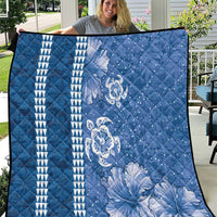 Blue Hibiscus Turle Quilt Hawaiian Style Tribal Tapa Pattern