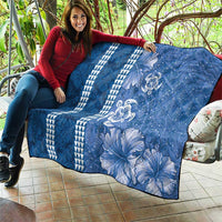 Blue Hibiscus Turle Quilt Hawaiian Style Tribal Tapa Pattern