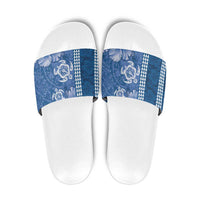 Blue Hibiscus Turle Slide Sandals Hawaiian Style Tribal Tapa Pattern - Polynesian Pride