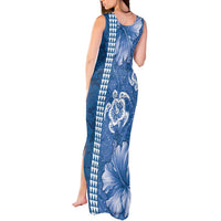 Blue Hibiscus Turle Tank Maxi Dress Hawaiian Style Tribal Tapa Pattern