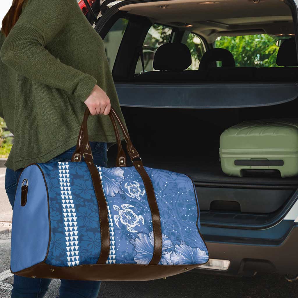 Blue Hibiscus Turle Travel Bag Hawaiian Style Tribal Tapa Pattern - Polynesian Pride