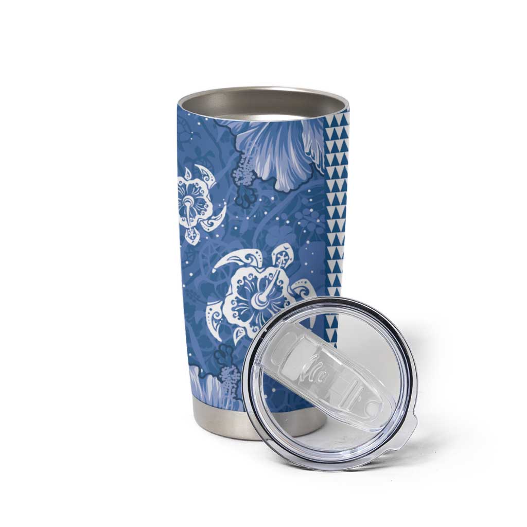 Blue Hibiscus Turle Tumbler Cup Hawaiian Style Tribal Tapa Pattern