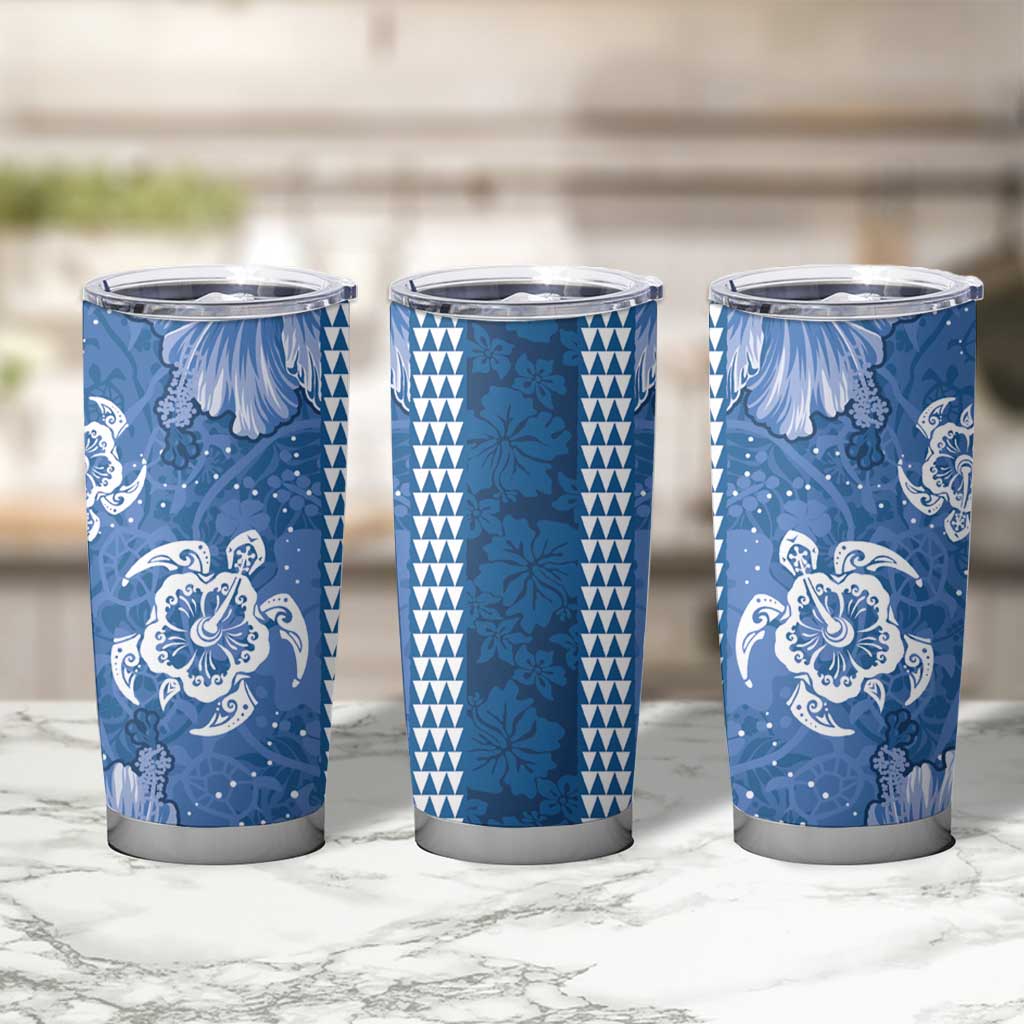 Blue Hibiscus Turle Tumbler Cup Hawaiian Style Tribal Tapa Pattern