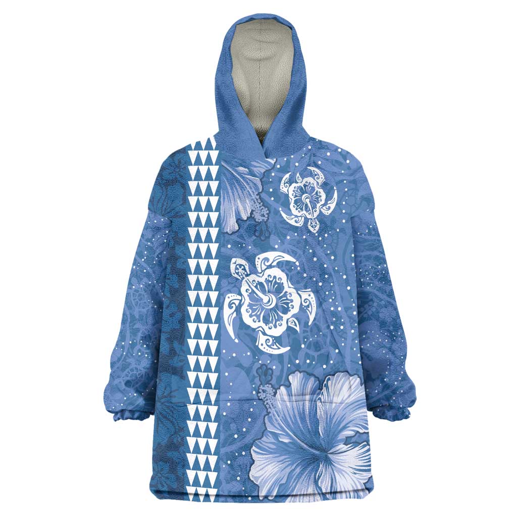 Blue Hibiscus Turle Wearable Blanket Hoodie Hawaiian Style Tribal Tapa Pattern LT9 One Size Blue - Polynesian Pride