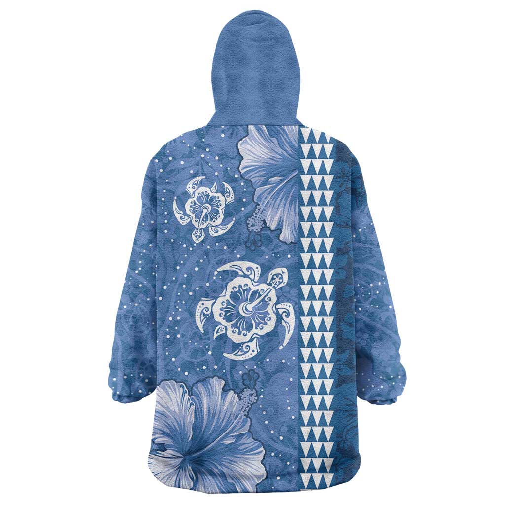 Blue Hibiscus Turle Wearable Blanket Hoodie Hawaiian Style Tribal Tapa Pattern LT9 - Polynesian Pride