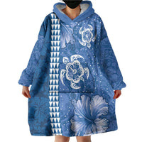 Blue Hibiscus Turle Wearable Blanket Hoodie Hawaiian Style Tribal Tapa Pattern LT9 - Polynesian Pride