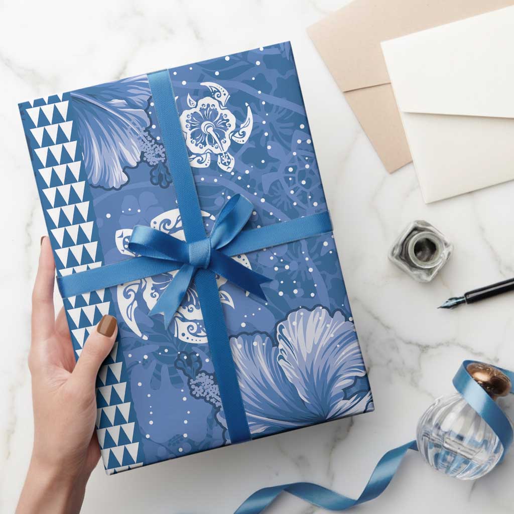 Blue Hibiscus Turle Wrapping Paper Hawaiian Style Tribal Tapa Pattern - Polynesian Pride