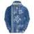 Blue Hibiscus Turle Zip Hoodie Hawaiian Style Tribal Tapa Pattern
