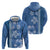 Blue Hibiscus Turle Zip Hoodie Hawaiian Style Tribal Tapa Pattern