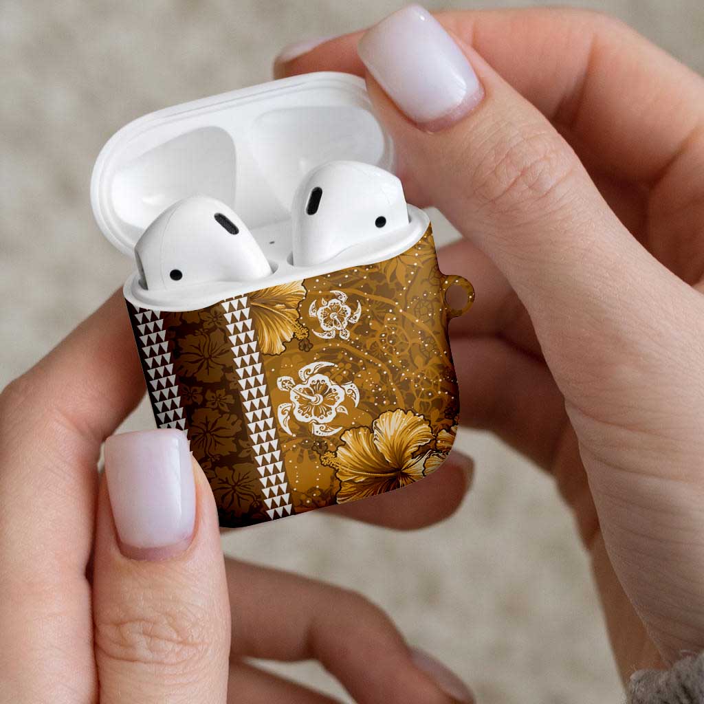 Gold Hibiscus Turle AirPods Case Hawaiian Style Tribal Tapa Pattern - Polynesian Pride
