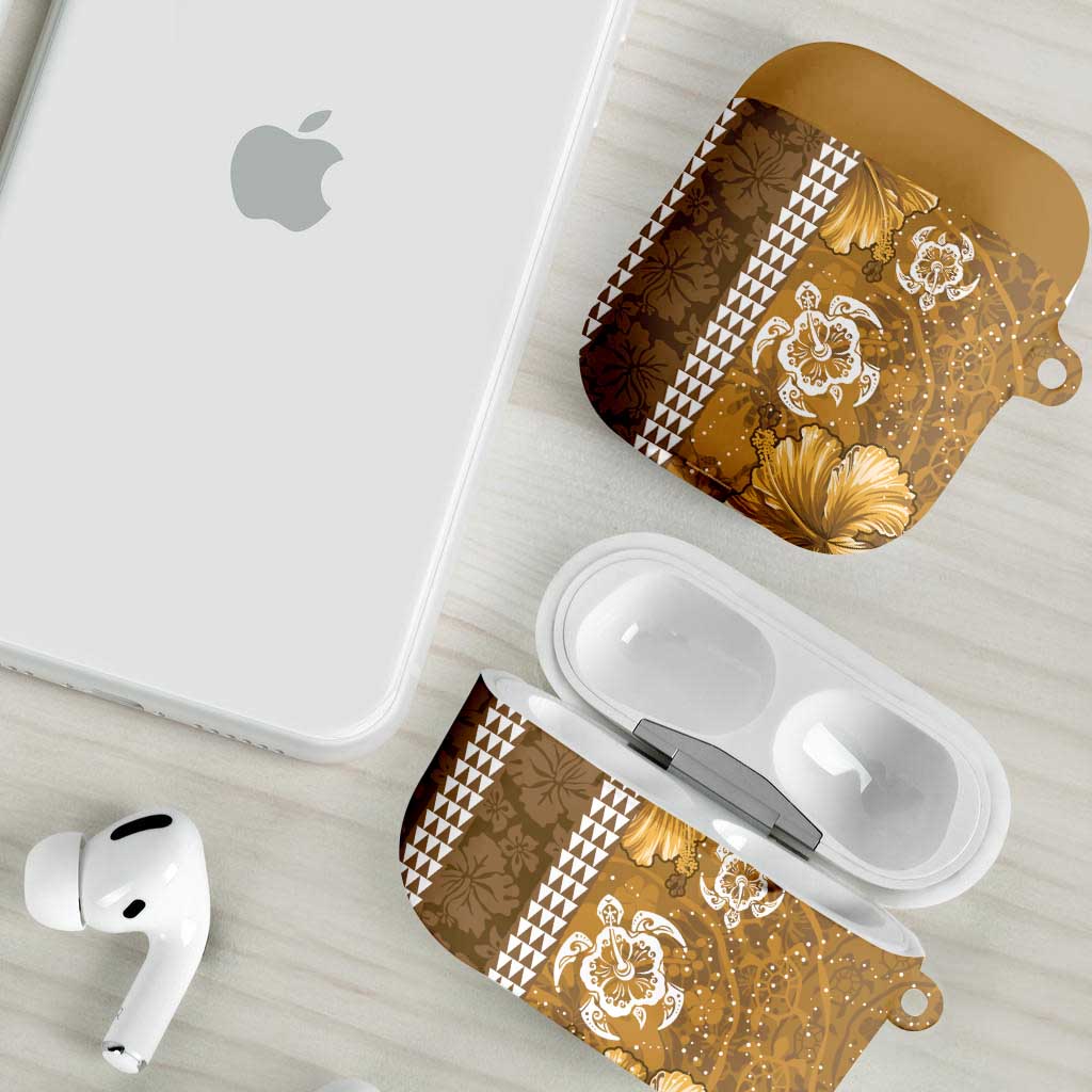Gold Hibiscus Turle AirPods Case Hawaiian Style Tribal Tapa Pattern - Polynesian Pride
