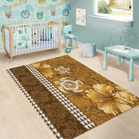 Gold Hibiscus Turle Area Rug Hawaiian Style Tribal Tapa Pattern