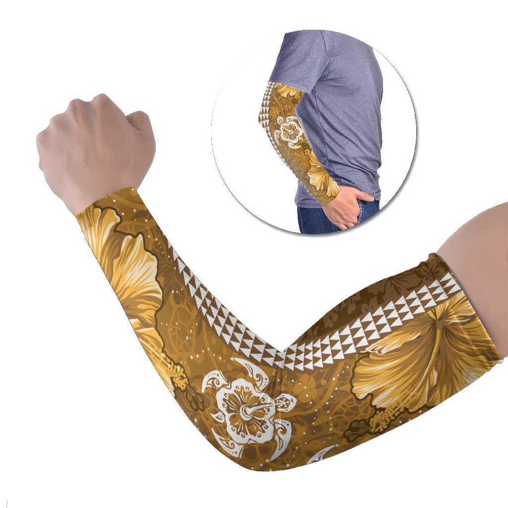Gold Hibiscus Turle Arm Sleeves Hawaiian Style Tribal Tapa Pattern - Polynesian Pride