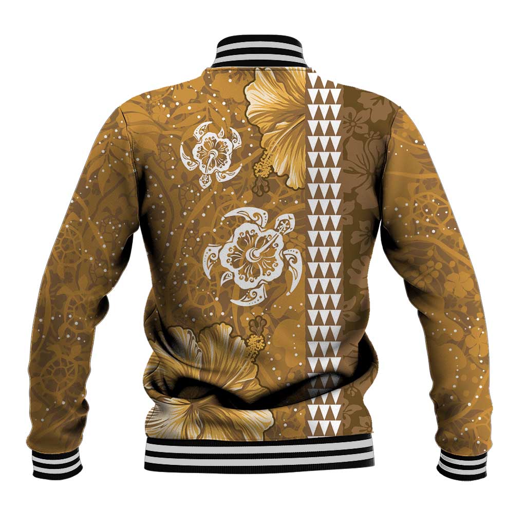 Gold Hibiscus Turle Baseball Jacket Hawaiian Style Tribal Tapa Pattern LT9 - Polynesian Pride