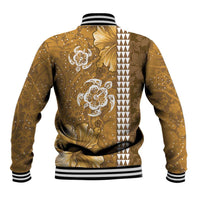 Gold Hibiscus Turle Baseball Jacket Hawaiian Style Tribal Tapa Pattern LT9 - Polynesian Pride