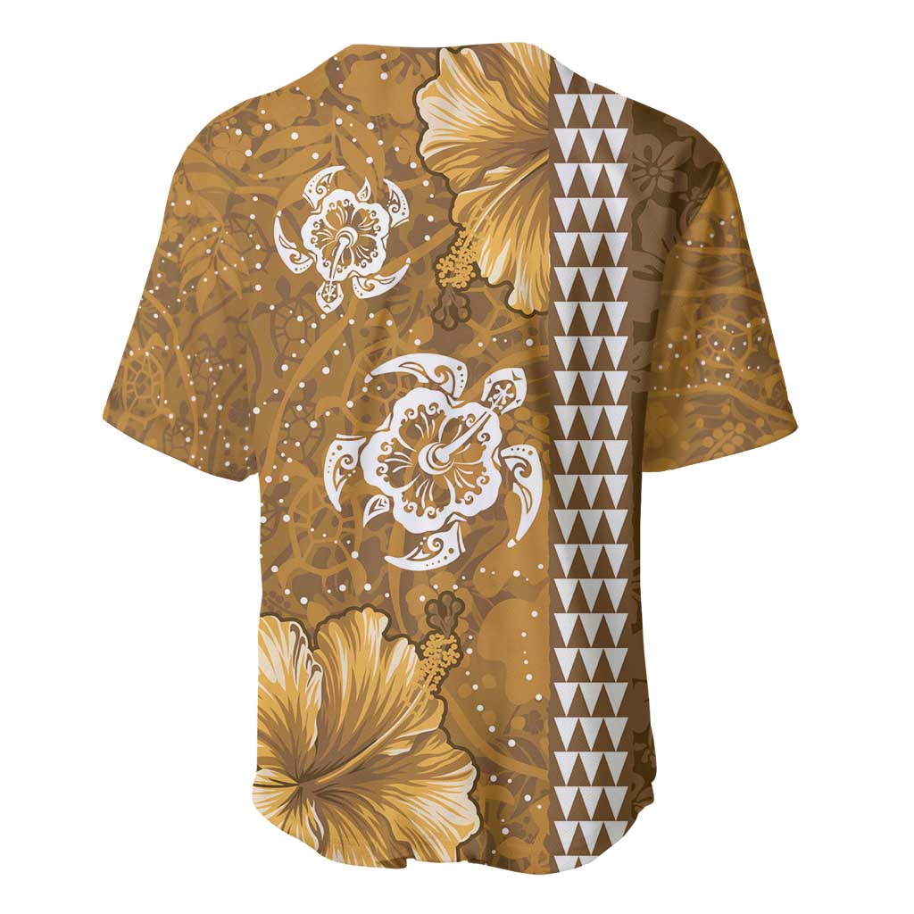 Gold Hibiscus Turle Baseball Jersey Hawaiian Style Tribal Tapa Pattern