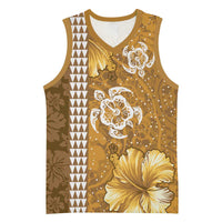 Gold Hibiscus Turle Basketball Jersey Hawaiian Style Tribal Tapa Pattern - Polynesian Pride