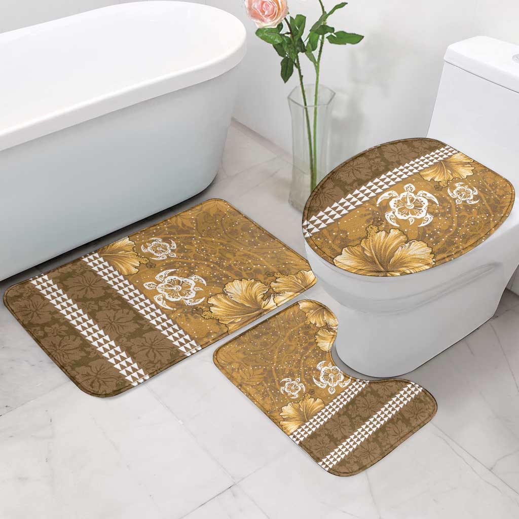 Gold Hibiscus Turle Bathroom Set Hawaiian Style Tribal Tapa Pattern - Polynesian Pride