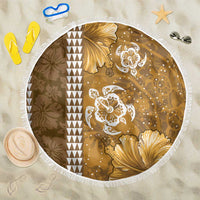 Gold Hibiscus Turle Beach Blanket Hawaiian Style Tribal Tapa Pattern LT9 One Size 150cm Gold - Polynesian Pride