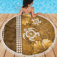 Gold Hibiscus Turle Beach Blanket Hawaiian Style Tribal Tapa Pattern LT9 - Polynesian Pride