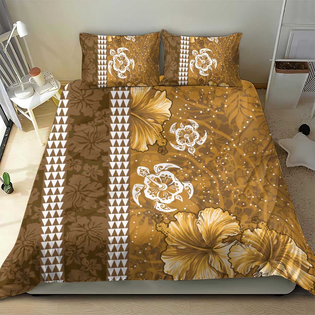 Gold Hibiscus Turle Bedding Set Hawaiian Style Tribal Tapa Pattern
