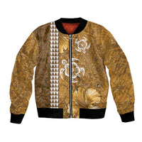 Gold Hibiscus Turle Bomber Jacket Hawaiian Style Tribal Tapa Pattern