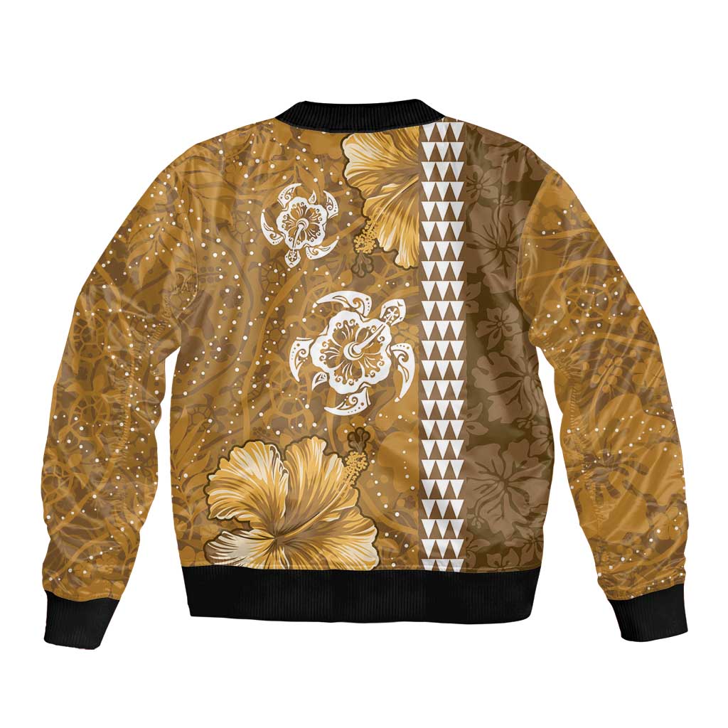 Gold Hibiscus Turle Bomber Jacket Hawaiian Style Tribal Tapa Pattern