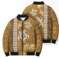 Gold Hibiscus Turle Bomber Puffer Jacket Hawaiian Style Tribal Tapa Pattern - Polynesian Pride