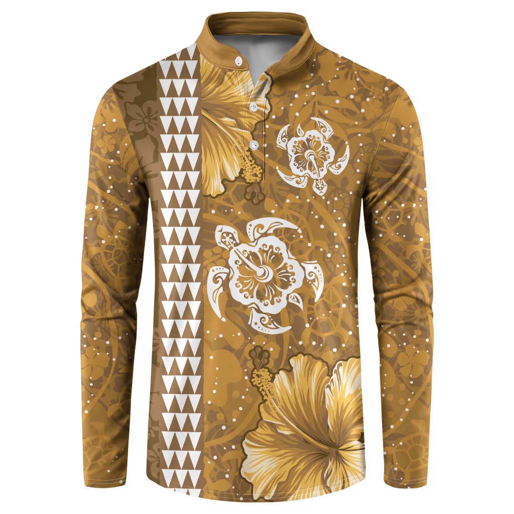 Gold Hibiscus Turle Button Sweatshirt Hawaiian Style Tribal Tapa Pattern LT9 Gold - Polynesian Pride