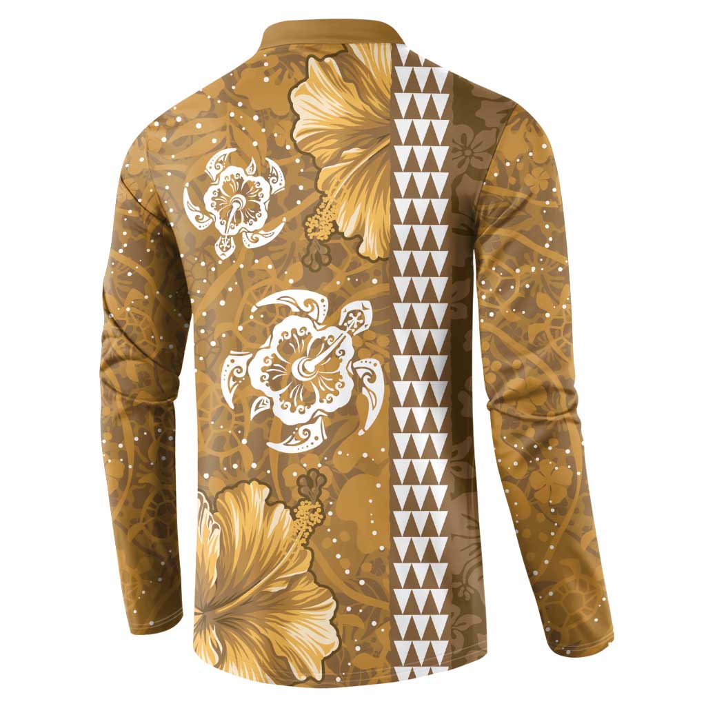 Gold Hibiscus Turle Button Sweatshirt Hawaiian Style Tribal Tapa Pattern LT9 - Polynesian Pride