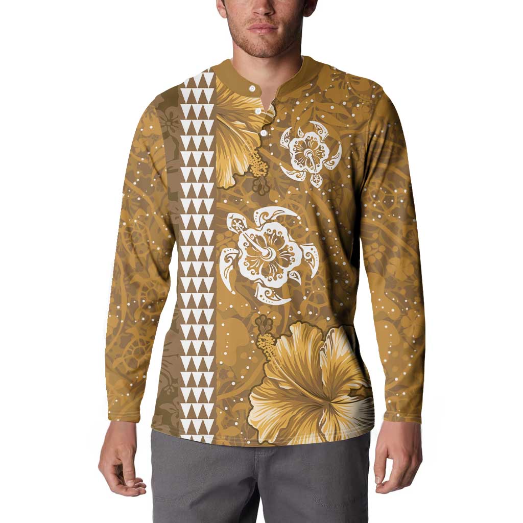 Gold Hibiscus Turle Button Sweatshirt Hawaiian Style Tribal Tapa Pattern LT9 - Polynesian Pride
