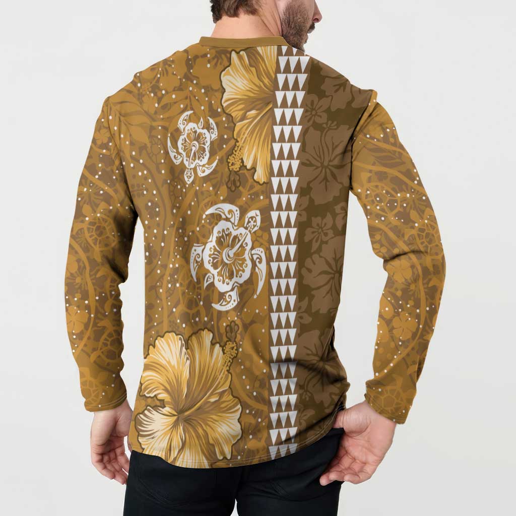 Gold Hibiscus Turle Button Sweatshirt Hawaiian Style Tribal Tapa Pattern LT9 - Polynesian Pride