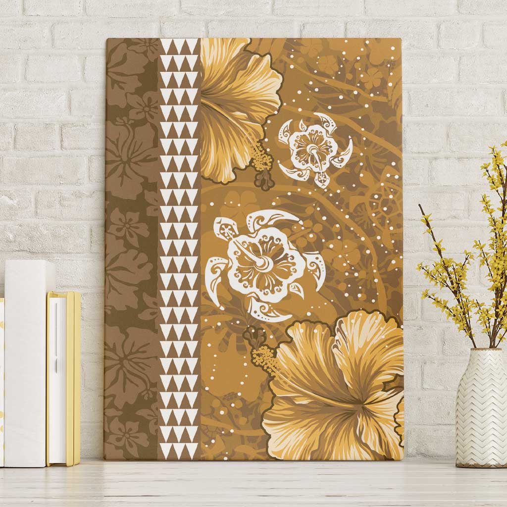Gold Hibiscus Turle Canvas Wall Art Hawaiian Style Tribal Tapa Pattern LT9 Without Frame Gold - Polynesian Pride
